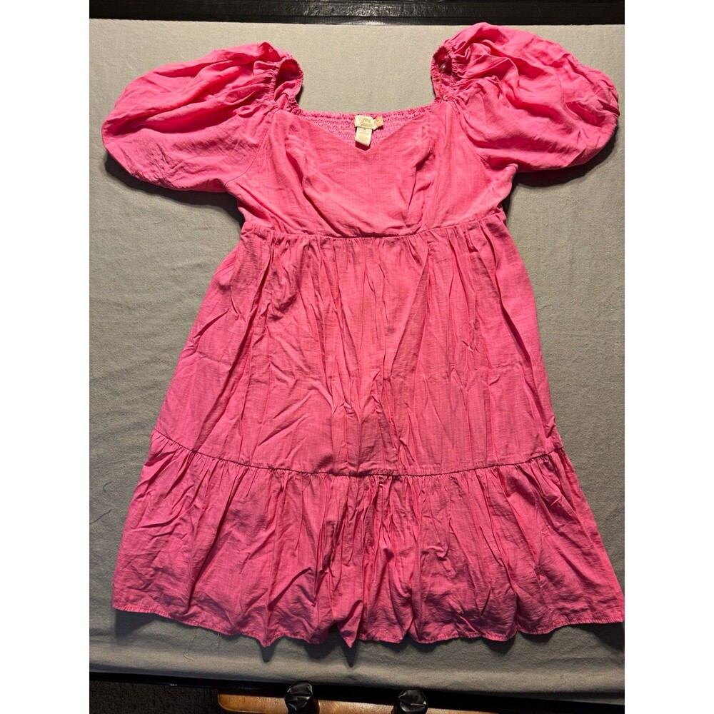 Flying Tomato Pink Smocked Babydoll Mini Dress Square Neck Puff Sleeve 1x